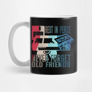 Never Forget Old Friends - Rest in Peace CD, VHS, DISK and CASSETTE, Vintage, Retro oldies design, old school Mug